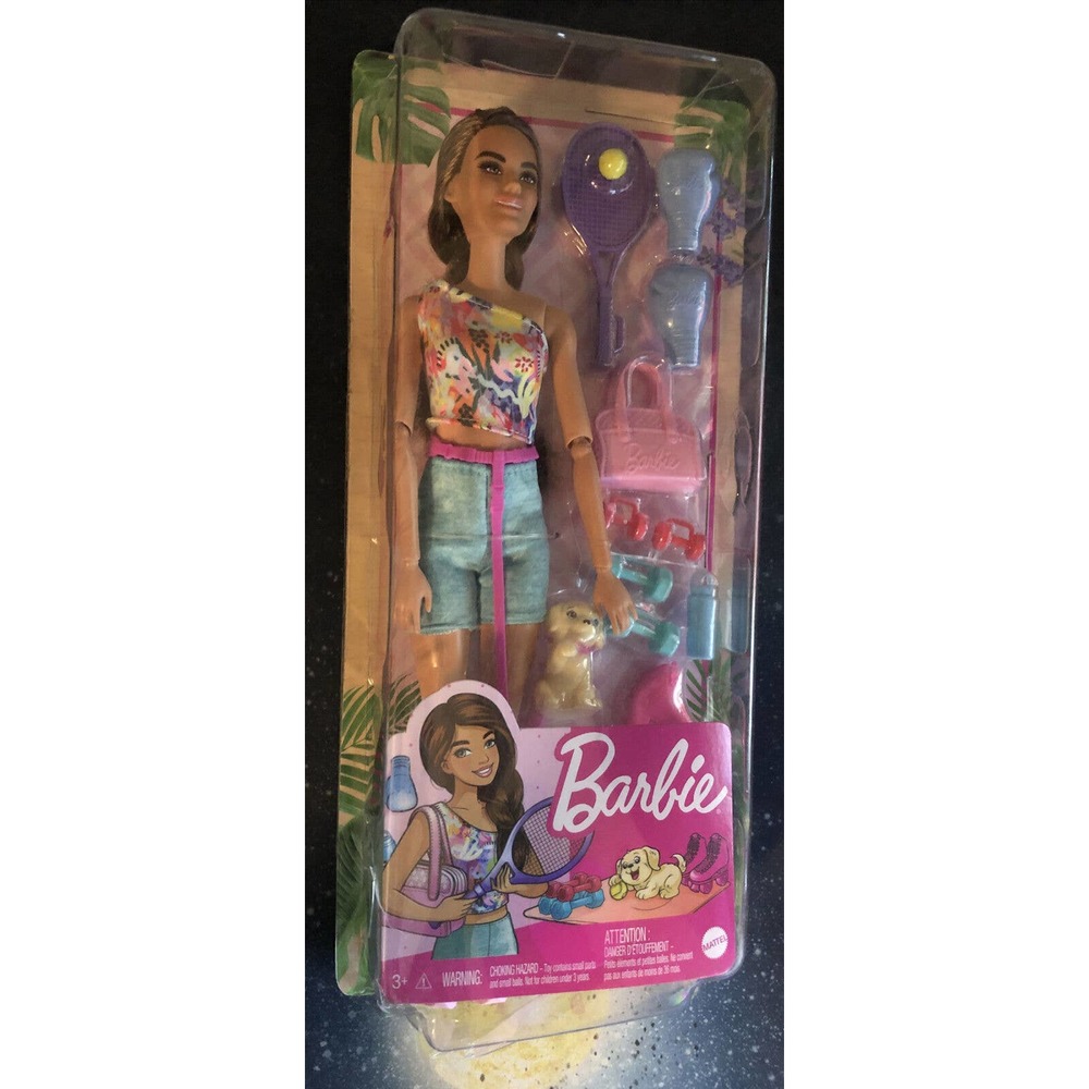 Barbie Brown Hair Wellness Fitness Tennis/Boxing Doll Playset Toy - Damaged Box